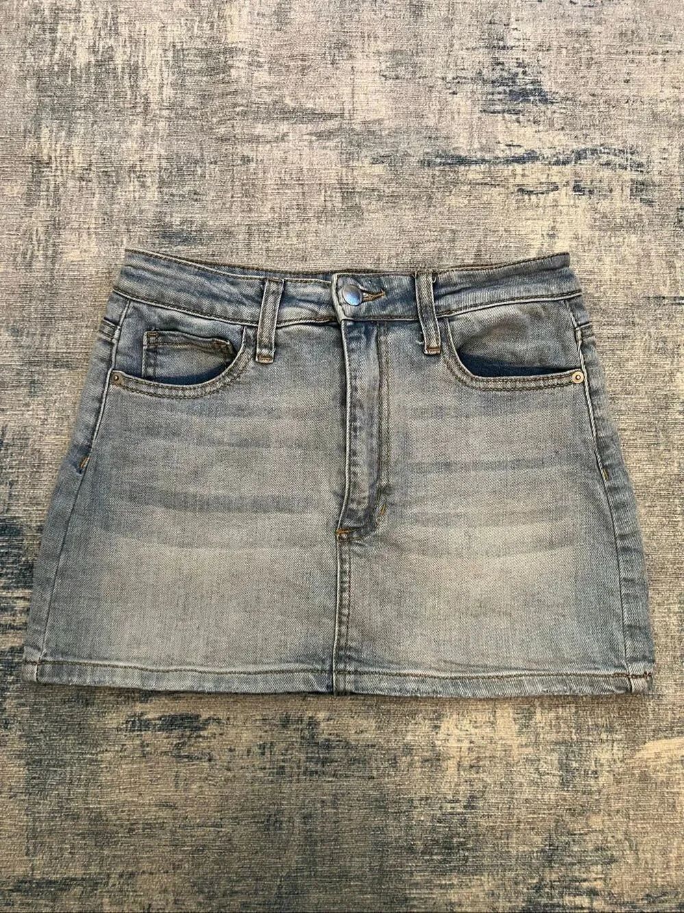 Altar'd State Distressed Light Wash Denim Skirt Women's Small
